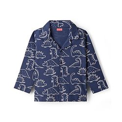 Babyhug Cotton Knit Full Sleeves Co-ords Night Suit With Dino Print - Navy Blue