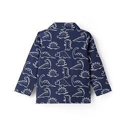 Babyhug Cotton Knit Full Sleeves Co-ords Night Suit With Dino Print - Navy Blue