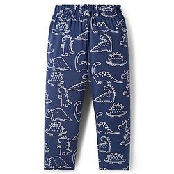 Babyhug Cotton Knit Full Sleeves Co-ords Night Suit With Dino Print - Navy Blue