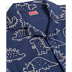 Babyhug Cotton Knit Full Sleeves Co-ords Night Suit With Dino Print - Navy Blue