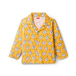 Babyhug Cotton Knit Full Sleeves Co-ords Night Suit With Animal Print - Yellow