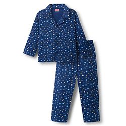 Babyhug Cotton Knit Full Sleeves Co-ords Night Suit With Star Print - Navy Blue