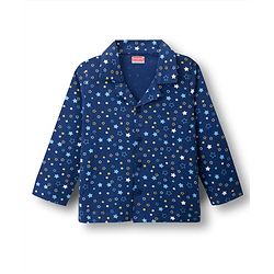 Babyhug Cotton Knit Full Sleeves Co-ords Night Suit With Star Print - Navy Blue