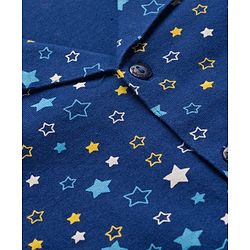 Babyhug Cotton Knit Full Sleeves Co-ords Night Suit With Star Print - Navy Blue