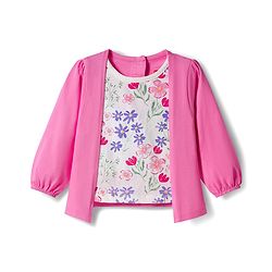Babyhug 100% Cotton Knit Full Sleeves Top with Attached Shrug Floral Print - Pink