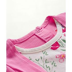 Babyhug 100% Cotton Knit Full Sleeves Top with Attached Shrug Floral Print - Pink