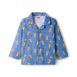 Babyhug Cotton Knit Full Sleeves Co-ords Night Suit With Animal Print - Blue