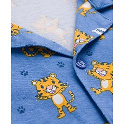 Babyhug Cotton Knit Full Sleeves Co-ords Night Suit With Animal Print - Blue