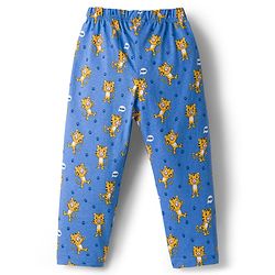 Babyhug Cotton Knit Full Sleeves Co-ords Night Suit With Animal Print - Blue