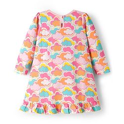 Babyhug Cotton Knit Full Sleeves Nighty With Cloud Print - Pink