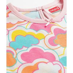 Babyhug Cotton Knit Full Sleeves Nighty With Cloud Print - Pink