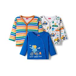 Babyhug 100% Cotton Interlock Knit Full Sleeves Jhablas With Animal Print Pack Of 3 - Blue White & Yellow
