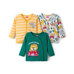 Babyhug 100% Cotton Interlock Knit Jhablas With Animal Print Pack Of 3 - Green Yellow & White