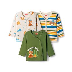 Babyhug 100% Cotton Knit Full Sleeves Striped Jhablas with Bear Print Pack of 3 - Multicolor