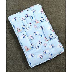 Babyhug 100% Cotton Fix Pillow Mat With Penguin Print - Blue| Soft & Comfortable| Light Weight & Travel Friendly| Foldable| New Born Gifting Option| Boys & Girls| Use on Floor Cribs Cots or Cradle