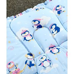 Babyhug 100% Cotton Fix Pillow Mat With Penguin Print - Blue| Soft & Comfortable| Light Weight & Travel Friendly| Foldable| New Born Gifting Option| Boys & Girls| Use on Floor Cribs Cots or Cradle