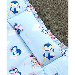 Babyhug 100% Cotton Fix Pillow Mat With Penguin Print - Blue| Soft & Comfortable| Light Weight & Travel Friendly| Foldable| New Born Gifting Option| Boys & Girls| Use on Floor Cribs Cots or Cradle