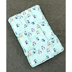 Babyhug 100% Cotton Fix Pillow Mat With Penguin Print - Blue| Soft & Comfortable| Light Weight & Travel Friendly| Foldable| New Born Gifting Option| Boys & Girls| Use on Floor Cribs Cots or Cradle