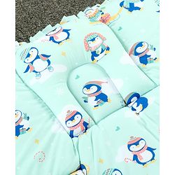 Babyhug 100% Cotton Fix Pillow Mat With Penguin Print - Blue| Soft & Comfortable| Light Weight & Travel Friendly| Foldable| New Born Gifting Option| Boys & Girls| Use on Floor Cribs Cots or Cradle