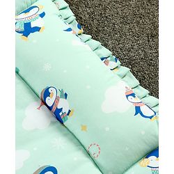 Babyhug 100% Cotton Fix Pillow Mat With Penguin Print - Blue| Soft & Comfortable| Light Weight & Travel Friendly| Foldable| New Born Gifting Option| Boys & Girls| Use on Floor Cribs Cots or Cradle