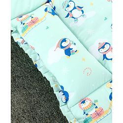 Babyhug 100% Cotton Fix Pillow Mat With Penguin Print - Blue| Soft & Comfortable| Light Weight & Travel Friendly| Foldable| New Born Gifting Option| Boys & Girls| Use on Floor Cribs Cots or Cradle