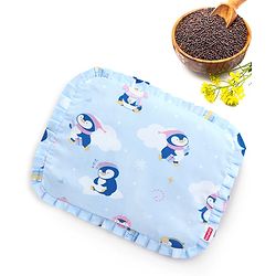 Babyhug Head Shaping Mustard Seed Pillow Penguin Print - Blue| 1 Kg Natural Rai| Cotton Removable Cover| Natural Warming Property|Prevents Cold & Flat Head Syndrome| NewBorn Neck & Shoulder Support