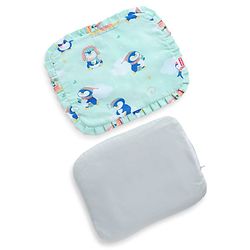 Babyhug Head Shaping Mustard Seed Pillow Penguin Print - Blue| 1 Kg Natural Rai| Cotton Removable Cover| Natural Warming Property|Prevents Cold & Flat Head Syndrome| NewBorn Neck & Shoulder Support