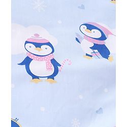 Babyhug 100% Cotton Hooded Quilted Wrapper Penguin Print - Blue| Travel Friendly| Washable and Easy to Maintain| Breathable Fabric| Velcro Closure| Warm and Cozy| New Born Gifting Option