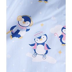 Babyhug 100% Cotton Hooded Quilted Wrapper Penguin Print - Blue| Travel Friendly| Washable and Easy to Maintain| Breathable Fabric| Velcro Closure| Warm and Cozy| New Born Gifting Option