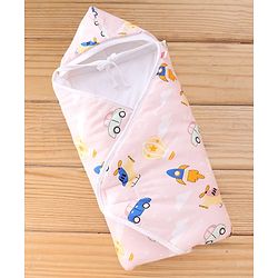 Babyhug 100% Cotton Hooded Quilted Wrapper Penguin Print - Blue| Travel Friendly| Washable and Easy to Maintain| Breathable Fabric| Velcro Closure| Warm and Cozy| New Born Gifting Option