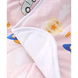 Babyhug 100% Cotton Hooded Quilted Wrapper Penguin Print - Blue| Travel Friendly| Washable and Easy to Maintain| Breathable Fabric| Velcro Closure| Warm and Cozy| New Born Gifting Option