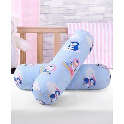 Babyhug Bolsters Penguin Print Set of 2 - Blue| 100% Cotton Outer Cover| Soft Poly Filling| Safe Sleep| Girls and Boys| Protection from Crib Railing| New Born Gifting Option