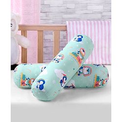 Babyhug Bolsters Penguin Print Set of 2 - Blue| 100% Cotton Outer Cover| Soft Poly Filling| Safe Sleep| Girls and Boys| Protection from Crib Railing| New Born Gifting Option