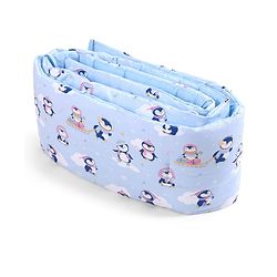 Babyhug 100% Cotton Cot Bumper Penguin Print - Blue| Soft Protective Padding| Breathable & Comfortable| Washable| Easy to Assemble| Compact Folding for Storage| Prevents Bumping into Crib Sides