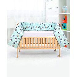 Babyhug 100% Cotton Cot Bumper Penguin Print - Blue| Soft Protective Padding| Breathable & Comfortable| Washable| Easy to Assemble| Compact Folding for Storage| Prevents Bumping into Crib Sides
