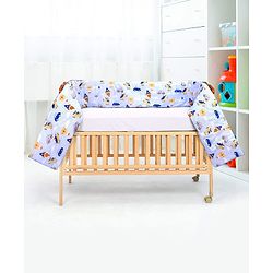 Babyhug 100% Cotton Cot Bumper Penguin Print - Blue| Soft Protective Padding| Breathable & Comfortable| Washable| Easy to Assemble| Compact Folding for Storage| Prevents Bumping into Crib Sides
