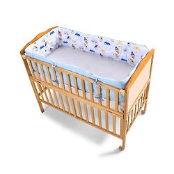 Babyhug 100% Cotton Cot Bumper Penguin Print - Blue| Soft Protective Padding| Breathable & Comfortable| Washable| Easy to Assemble| Compact Folding for Storage| Prevents Bumping into Crib Sides