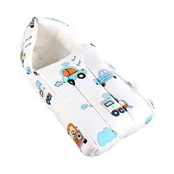 Babyhug 100% Cotton Baby Sleeping Bag with Hood Transport Print - Beige| Use as Carry Nest, Mattress or Sleeping Bag| Newborn to Toddler Boys & Girls| Newborn Gifting| Warm & Cozy| Travel Friendly