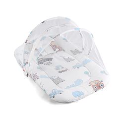 Babyhug 100% Cotton Baby Mattress with Mosquito Net Transport Print - Beige| Soft and Comfortable| Easy Access| Foldable & Travel Friendly| Newborn Gifting Option| Use on Floor Cribs Cots or Cradle