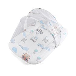 Babyhug 100% Cotton Baby Mattress with Mosquito Net Transport Print - Beige| Soft and Comfortable| Easy Access| Foldable & Travel Friendly| Newborn Gifting Option| Use on Floor Cribs Cots or Cradle