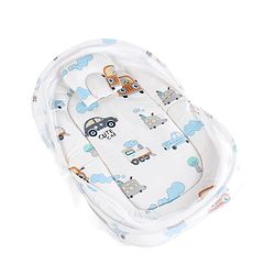 Babyhug 100% Cotton Baby Mattress with Mosquito Net Transport Print - Beige| Soft and Comfortable| Easy Access| Foldable & Travel Friendly| Newborn Gifting Option| Use on Floor Cribs Cots or Cradle