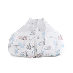 Babyhug 100% Cotton Baby Mattress with Mosquito Net Transport Print - Beige| Soft and Comfortable| Easy Access| Foldable & Travel Friendly| Newborn Gifting Option| Use on Floor Cribs Cots or Cradle