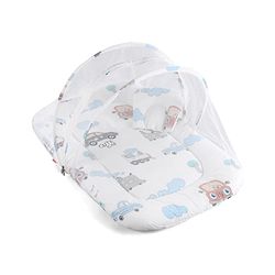 Babyhug 100% Cotton Baby Mattress with Mosquito Net Transport Print - Beige| Soft and Comfortable| Easy Access| Foldable & Travel Friendly| Newborn Gifting Option| Use on Floor Cribs Cots or Cradle