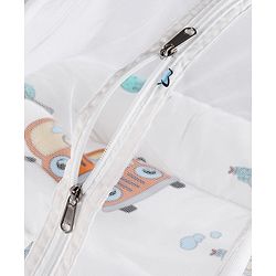 Babyhug 100% Cotton Baby Mattress with Mosquito Net Transport Print - Beige| Soft and Comfortable| Easy Access| Foldable & Travel Friendly| Newborn Gifting Option| Use on Floor Cribs Cots or Cradle