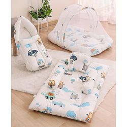Babyhug Premium Super Saver Bedding Combo Set of 3 - Cute Car Print 100% Cotton| Pillows & Bolsters Included Lightweight & Travel Friendly Breathable Fabric Gifting Option for 0 to 6 Months - Beige