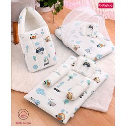 Babyhug Premium Super Saver Bedding Combo Set of 3 - Cute Car Print 100% Cotton| Pillows & Bolsters Included Lightweight & Travel Friendly Breathable Fabric Gifting Option for 0 to 6 Months - Beige