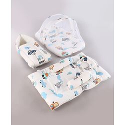 Babyhug Premium Super Saver Bedding Combo Set of 3 - Cute Car Print 100% Cotton| Pillows & Bolsters Included Lightweight & Travel Friendly Breathable Fabric Gifting Option for 0 to 6 Months - Beige