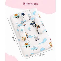 Babyhug Premium Super Saver Bedding Combo Set of 3 - Cute Car Print 100% Cotton| Pillows & Bolsters Included Lightweight & Travel Friendly Breathable Fabric Gifting Option for 0 to 6 Months - Beige