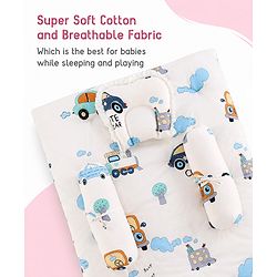 Babyhug Premium Super Saver Bedding Combo Set of 3 - Cute Car Print 100% Cotton| Pillows & Bolsters Included Lightweight & Travel Friendly Breathable Fabric Gifting Option for 0 to 6 Months - Beige