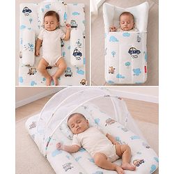 Babyhug Premium Super Saver Bedding Combo Set of 3 - Cute Car Print 100% Cotton| Pillows & Bolsters Included Lightweight & Travel Friendly Breathable Fabric Gifting Option for 0 to 6 Months - Beige